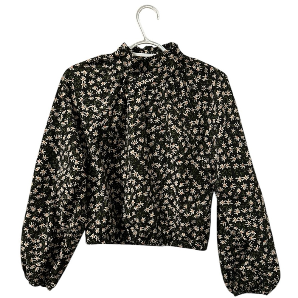ZARA EUC Ditsy Floral Mock Neck Cropped Balloon Sleeve Top Size Medium